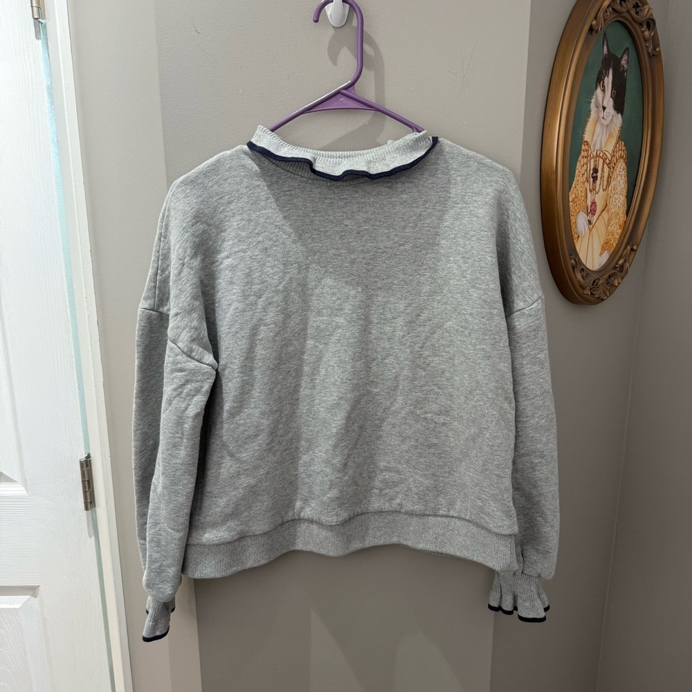 Boden Gray Women's Sweater with Ruffled Collar & Sleeves-6